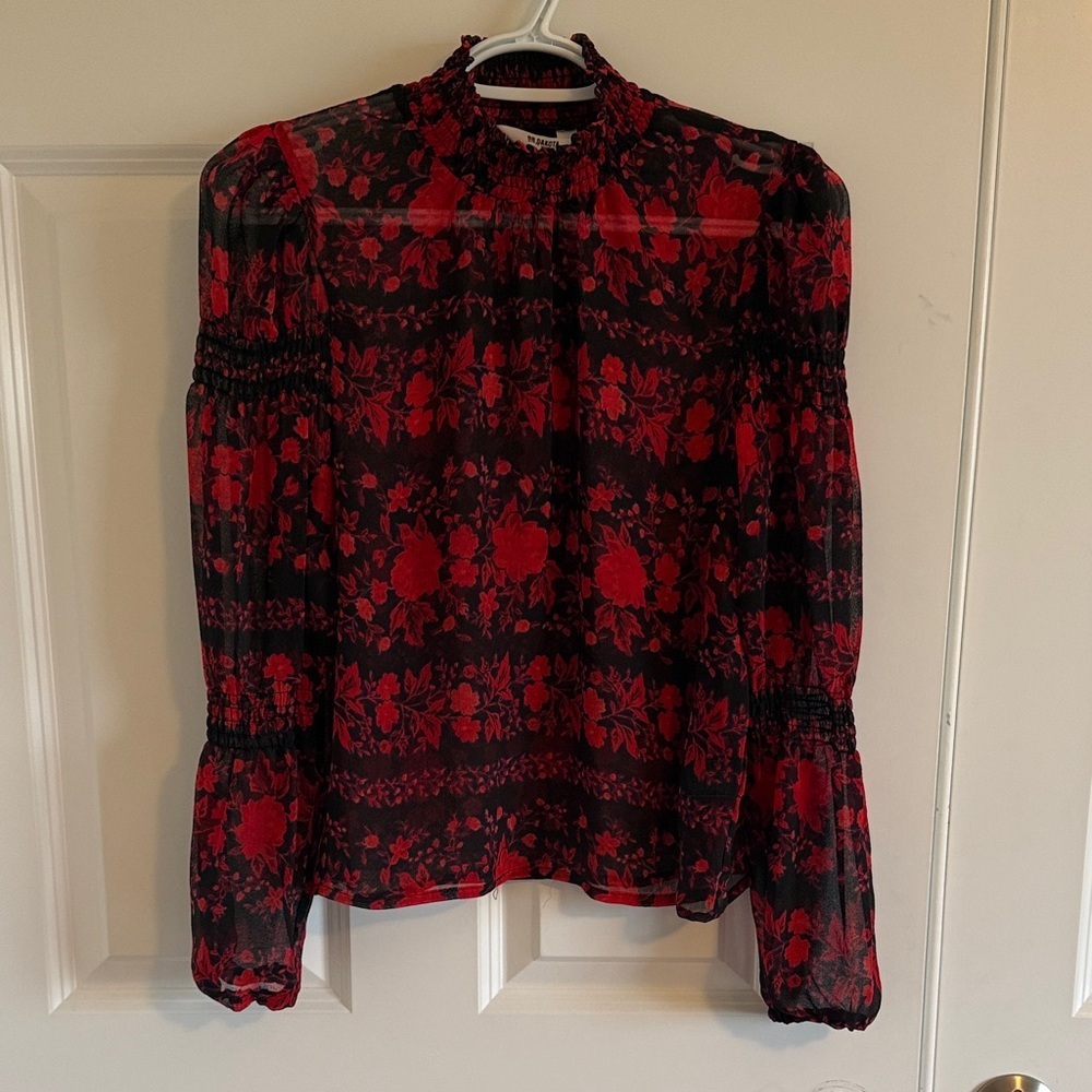 BB Dakota Steve Madden Sheer Floral Red and Black Women's Top Small